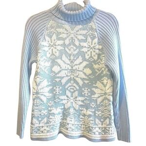 Snowflake‎ Sparkly St. John's Holiday Light Blue Cozy Turtleneck Sweater Large